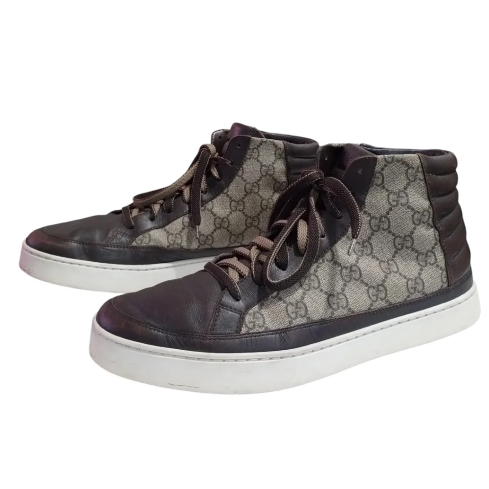 Gucci GG Supreme Tessuto Beige High Top Mens 9.5 Sneakers - Picture 1 of 7